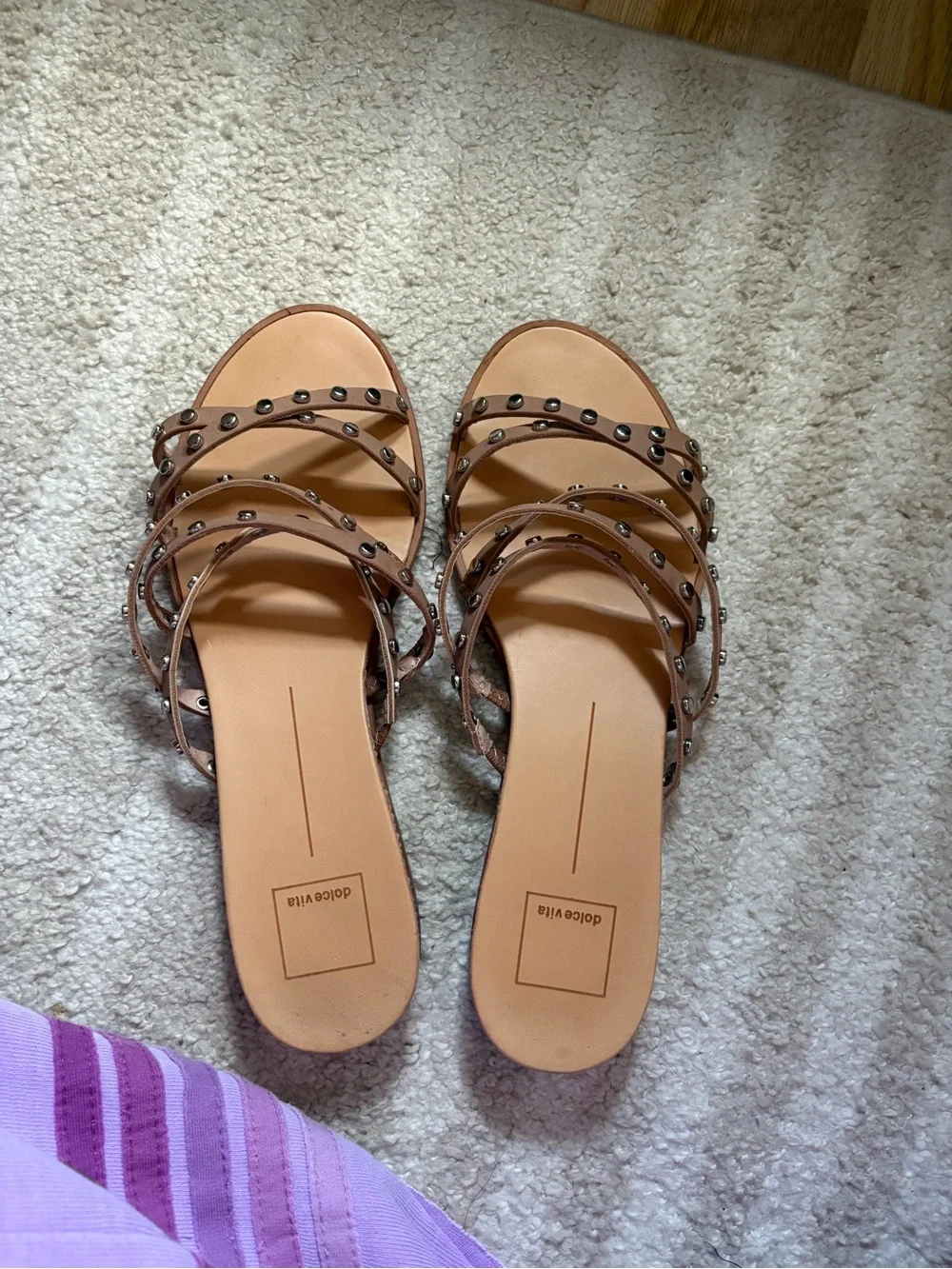 Dolce Vita Tan Studded Multi-Strap Slide Sandals